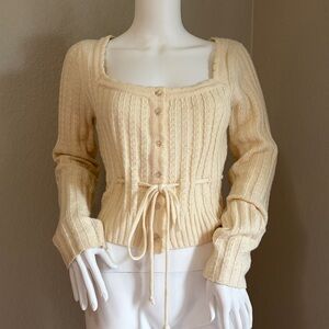All in Favor Doen style Drawstring, cable knit style Cardigan, feminine.